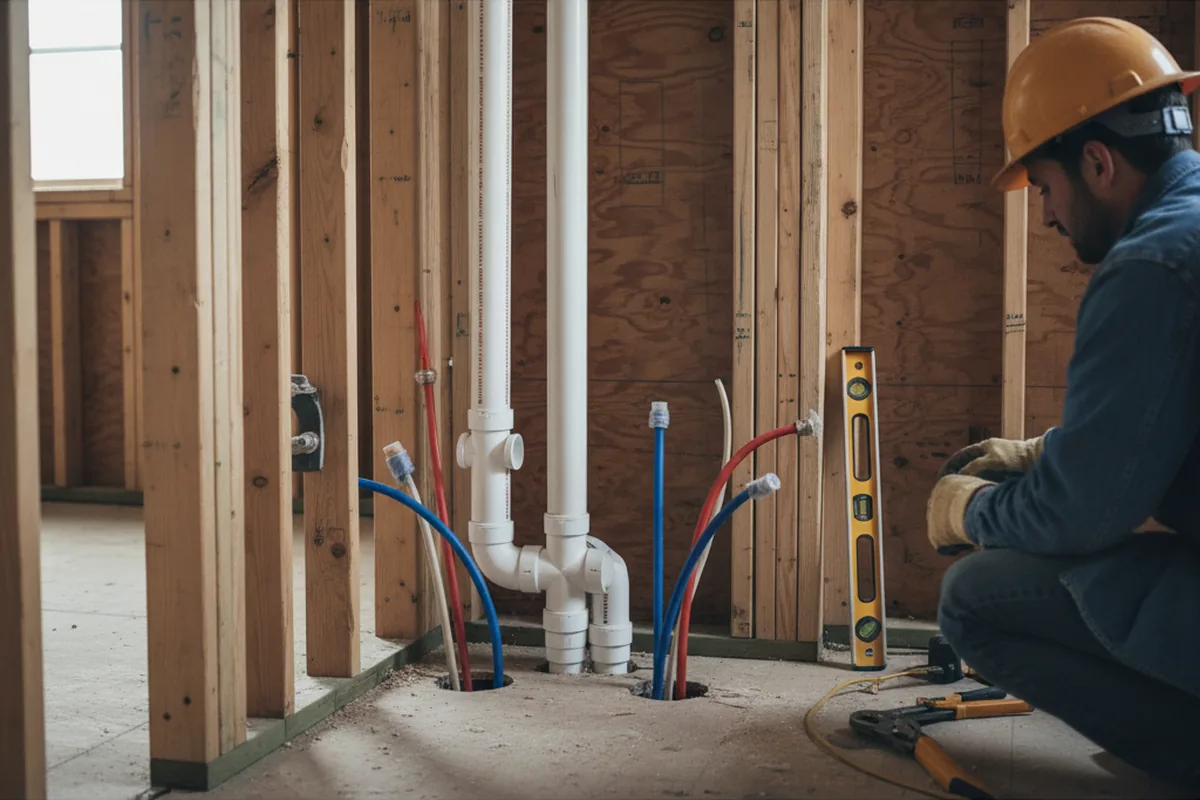 Drain and supply rough-in during Sump Pump Repair in Sugar Grove